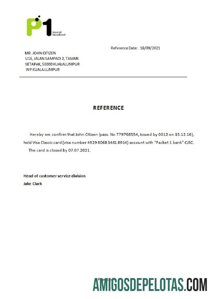 Referência de fechamento de rede do pacote 1 da Malásia amostra